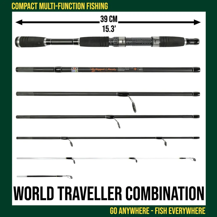 Rigged and Ready World Traveller 6 Section Spin Compact Travel Rod + 2 Tips + Reel - Image 2