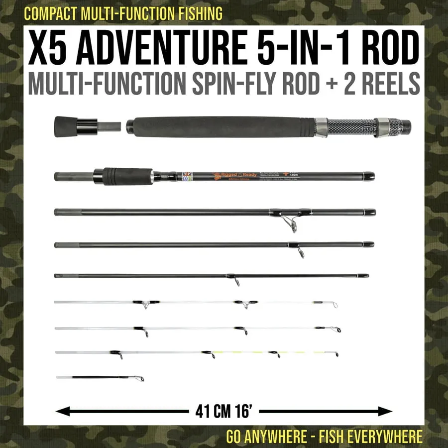 Rigged and Ready X5 Adventure 5 in 1 Spin/Fly Compact Travel Rod + 4 Tips + 2 Reels - Image 2