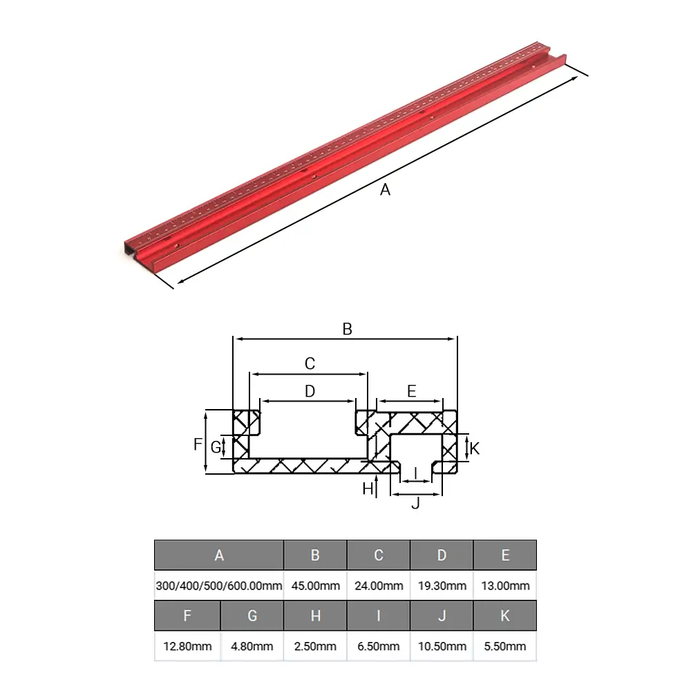 45 Type T-Track T-Slot Miter Track with Scale - Image 3