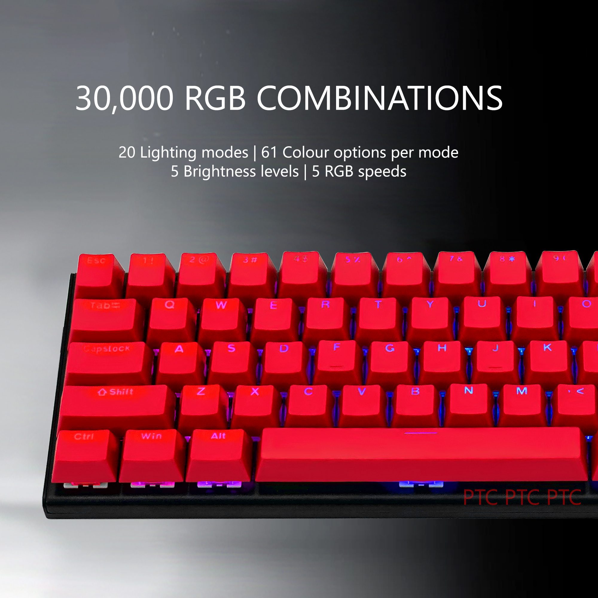 Z11 60% Compact True Mechanical Keyboard, RGB Backlit, Blue Switches, 61 Keys USB Type-C Wired Gaming Keyboard For Mac Laptop PC PS4, Red keycaps - Image 4