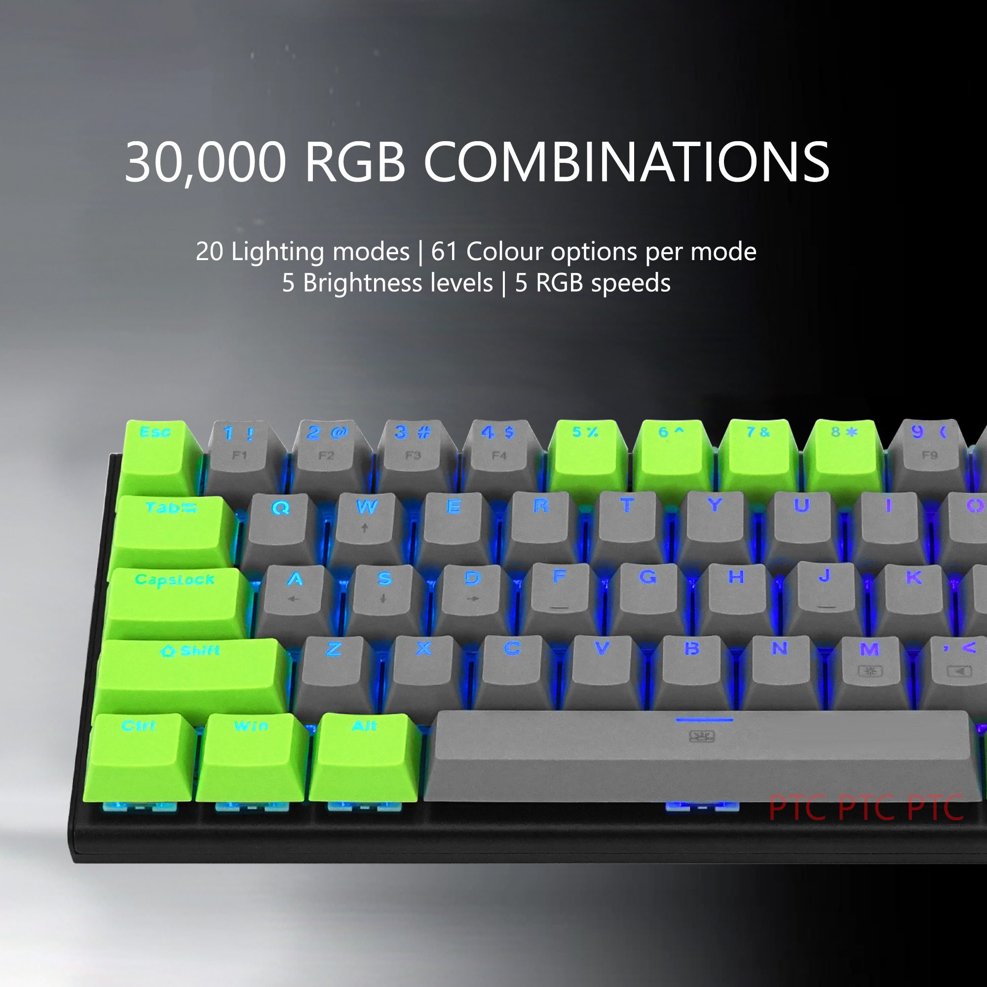 Z11 60% Compact True Mechanical Gaming Keyboard, RGB Backlit, Red Switches, 61 Keys USB Type-C Wired Keyboard For Mac Laptop PC PS4 (Grey+Green) - Image 4