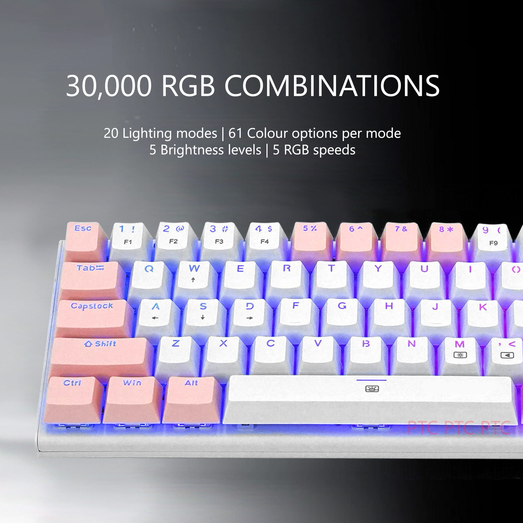 Z11 60% Compact True Mechanical Gaming Keyboard, RGB Backlit, Blue Switches, 61 Keys USB Type-C Wired Keyboard For Mac Laptop PC PS4, White+ Pink keycaps - Image 4