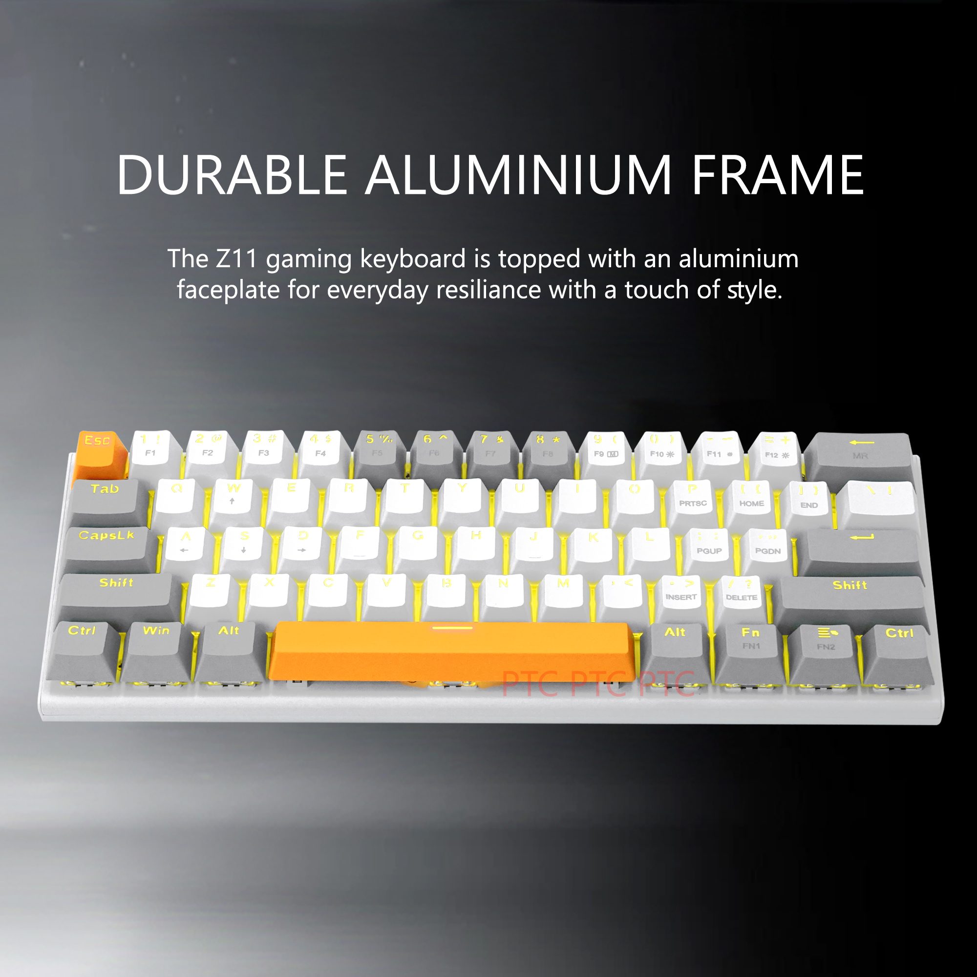 60% Compact 61 Keys True Mechanical Keyboard, Z11 LED Backlit Wired Keyboard, Hot swappable Blue Switche, Full N-Key Rollover Anti-Ghosting, White Grey - Image 3