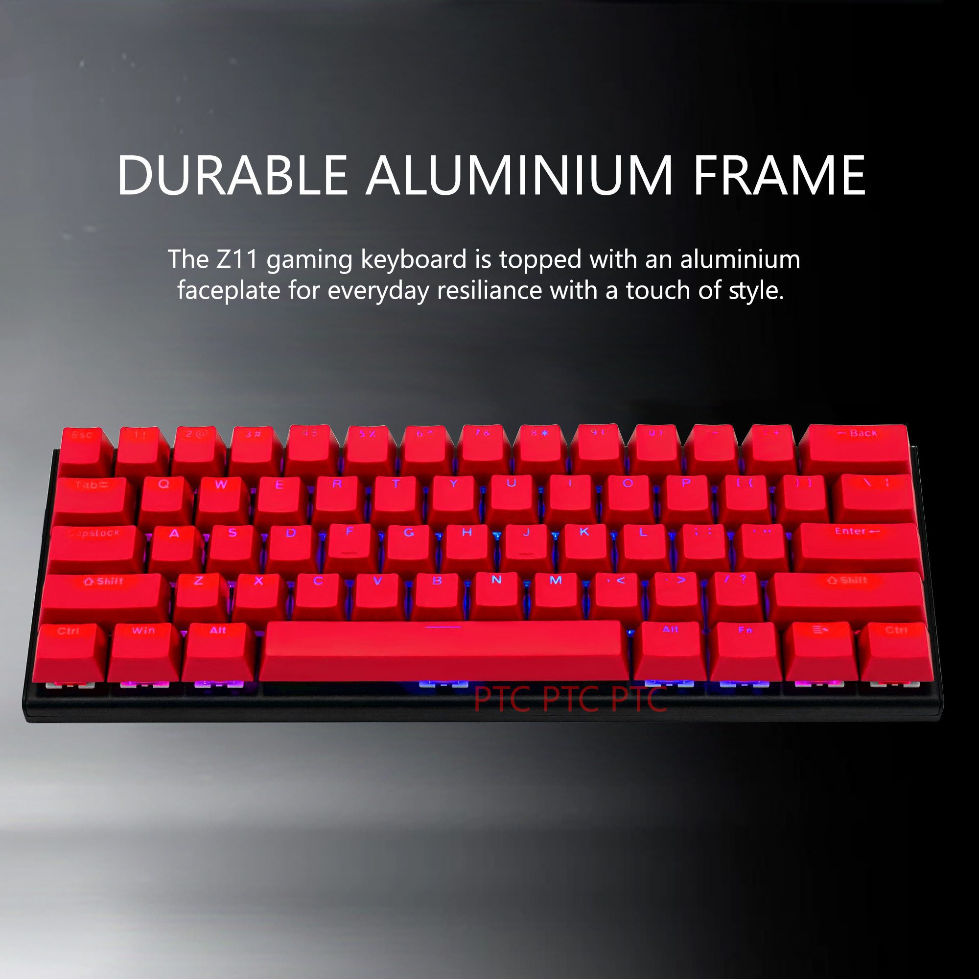 Z11 60% Compact True Mechanical Keyboard, RGB Backlit, Blue Switches, 61 Keys USB Type-C Wired Gaming Keyboard For Mac Laptop PC PS4, Red keycaps - Image 3