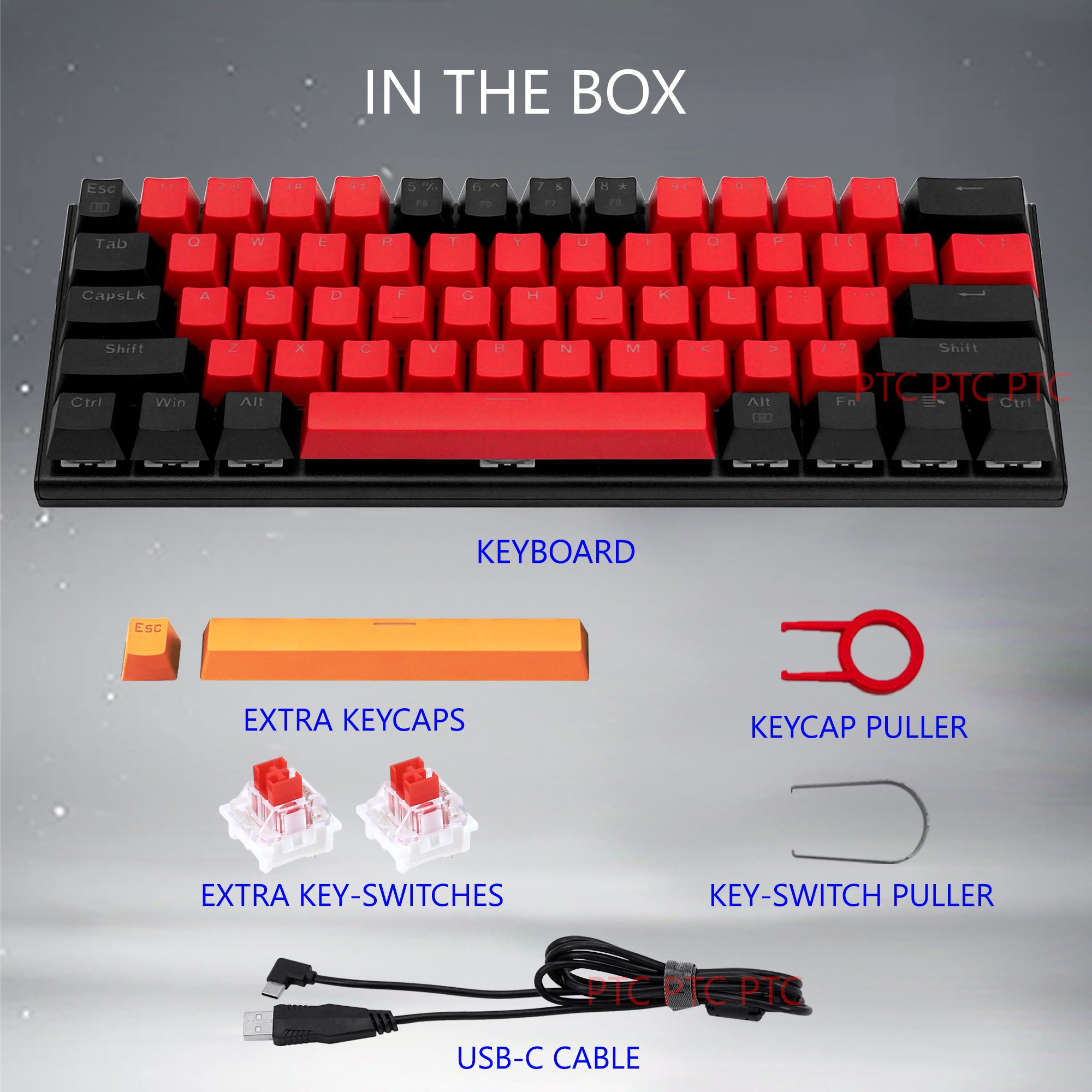 Z11 60% Compact Full Mechanical Keyboard, LED Backlit, Hot swappable Red Switche, 61 Keys USB Wired keypad for Mac Laptop PC PS4, Red Black - Image 2
