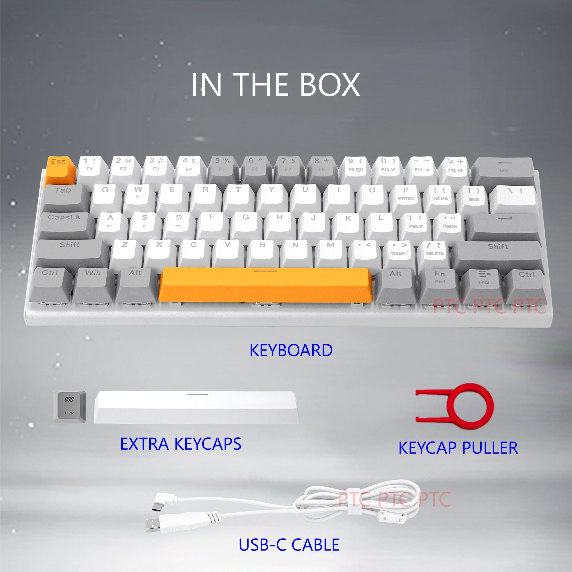 60% Compact 61 Keys True Mechanical Keyboard, Z11 LED Backlit Wired Keyboard, Hot swappable Blue Switche, Full N-Key Rollover Anti-Ghosting, White Grey - Image 4