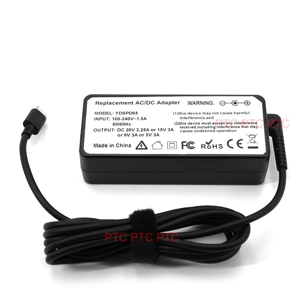 Universal 65W 45W Laptop AC Charger Type-C USB-C Power Adapter for Dell Lenovo Thinkpad Yoga Acer ASUS ZenBook, 20V/3.25A, 15V/3A, 9V/3A, 5V/3A. - Image 4