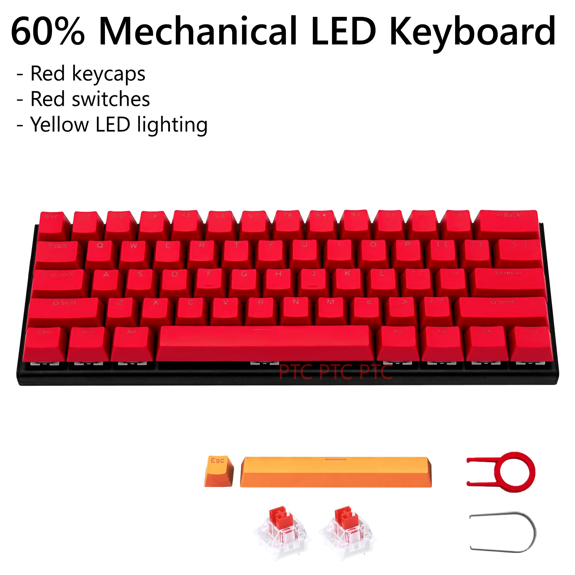 60% Compact 61 Keys True Mechanical Keyboard, Z11 LED Backlit USB Wired Keyboard, Hot swappable Red Switche, Full N-Key Rollover Anti-Ghosting, Red