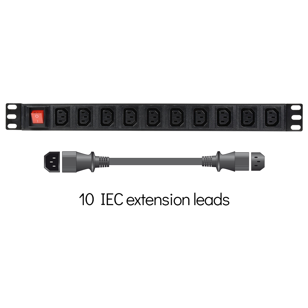 Adastra 1U-PDU-10C13+10IEC-EX Power Distribution Unit with 10 IEC Extension Leads