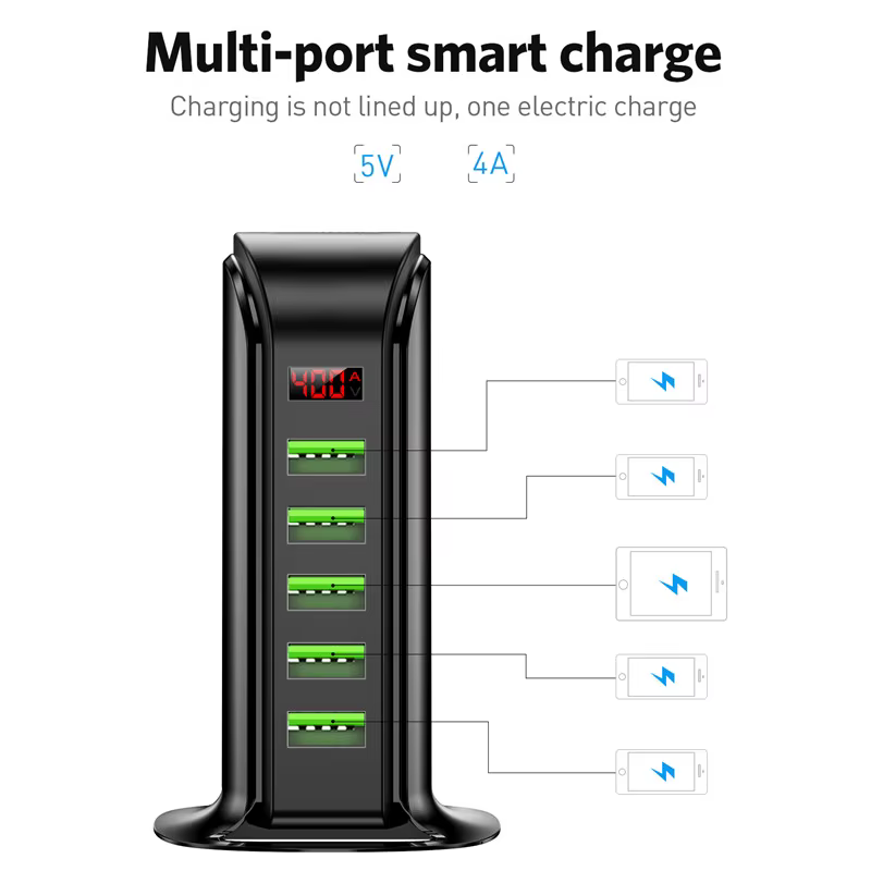 USLION 5 Multi Port USB Charger Hub For Mobile Phone EU UK US Plug LED Display USB Charging Desktop Station Dock Chargers - Image 3