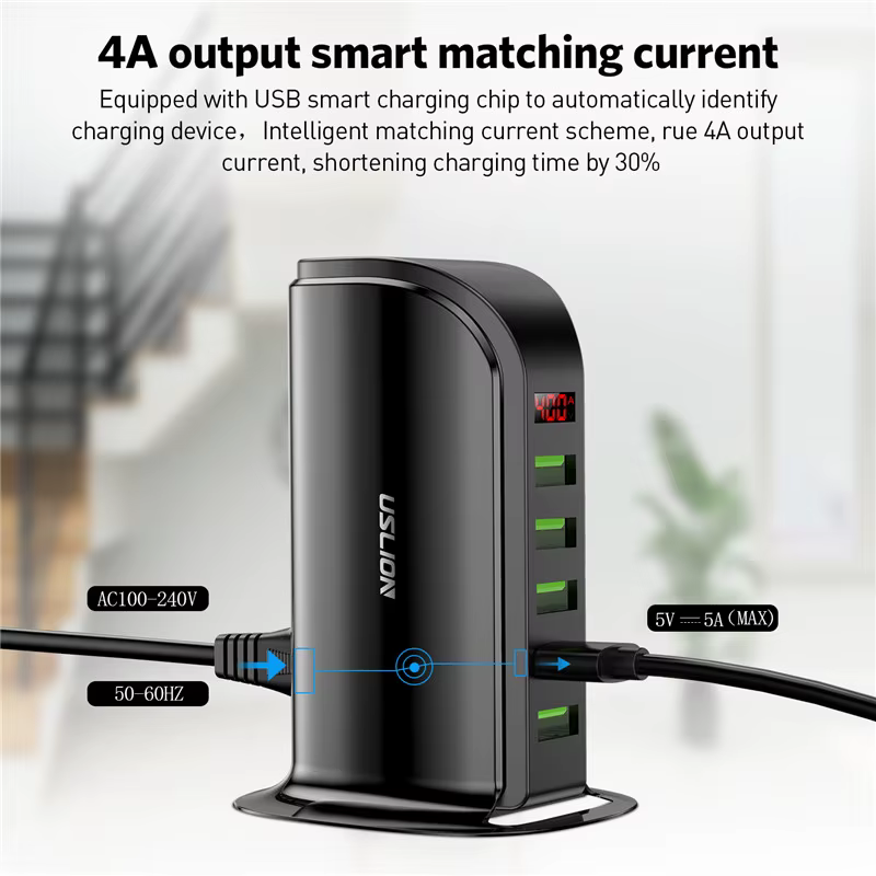 USLION 5 Multi Port USB Charger Hub For Mobile Phone EU UK US Plug LED Display USB Charging Desktop Station Dock Chargers - Image 4