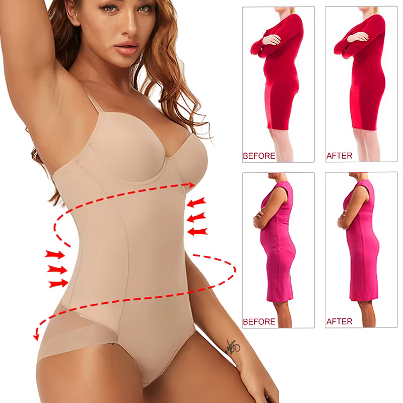 Women Slimming Bodysuits One-piece Shapewear Tops Tummy Control Body Shaper Seamless Camisole Jumpsuit with Built-in Bra - Image 3