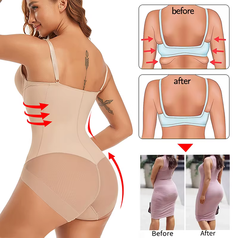 Women Slimming Bodysuits One-piece Shapewear Tops Tummy Control Body Shaper Seamless Camisole Jumpsuit with Built-in Bra - Image 4