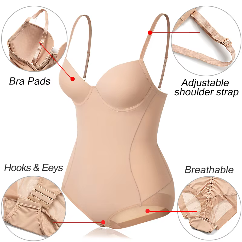 Women Slimming Bodysuits One-piece Shapewear Tops Tummy Control Body Shaper Seamless Camisole Jumpsuit with Built-in Bra - Image 6