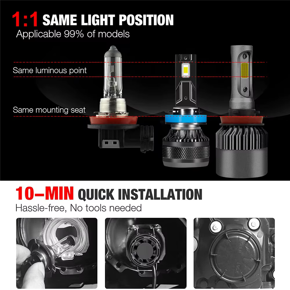 YHKOMS Car LED Headlight H7 LED H4 H1 H8 H11 HB3 HB4 9005 9006 9012 6000K 200W 50000LM Auto LED Lamp Turbo Fog Light 12V - Image 3